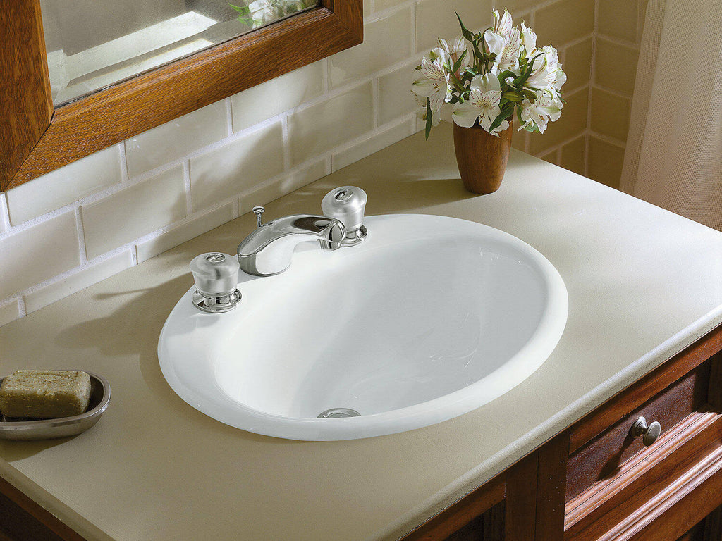 Farmington Drop-In Bathroom Sink with 8 In. Widespread Faucet Holes, Dune R40276