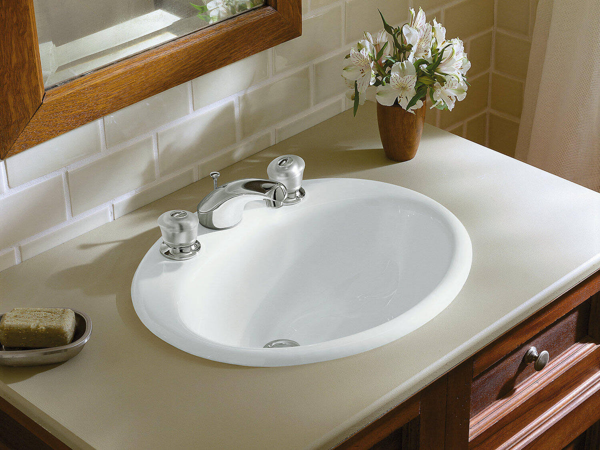 Farmington Drop-In Bathroom Sink with 8 In. Widespread Faucet Holes, Dune R40276