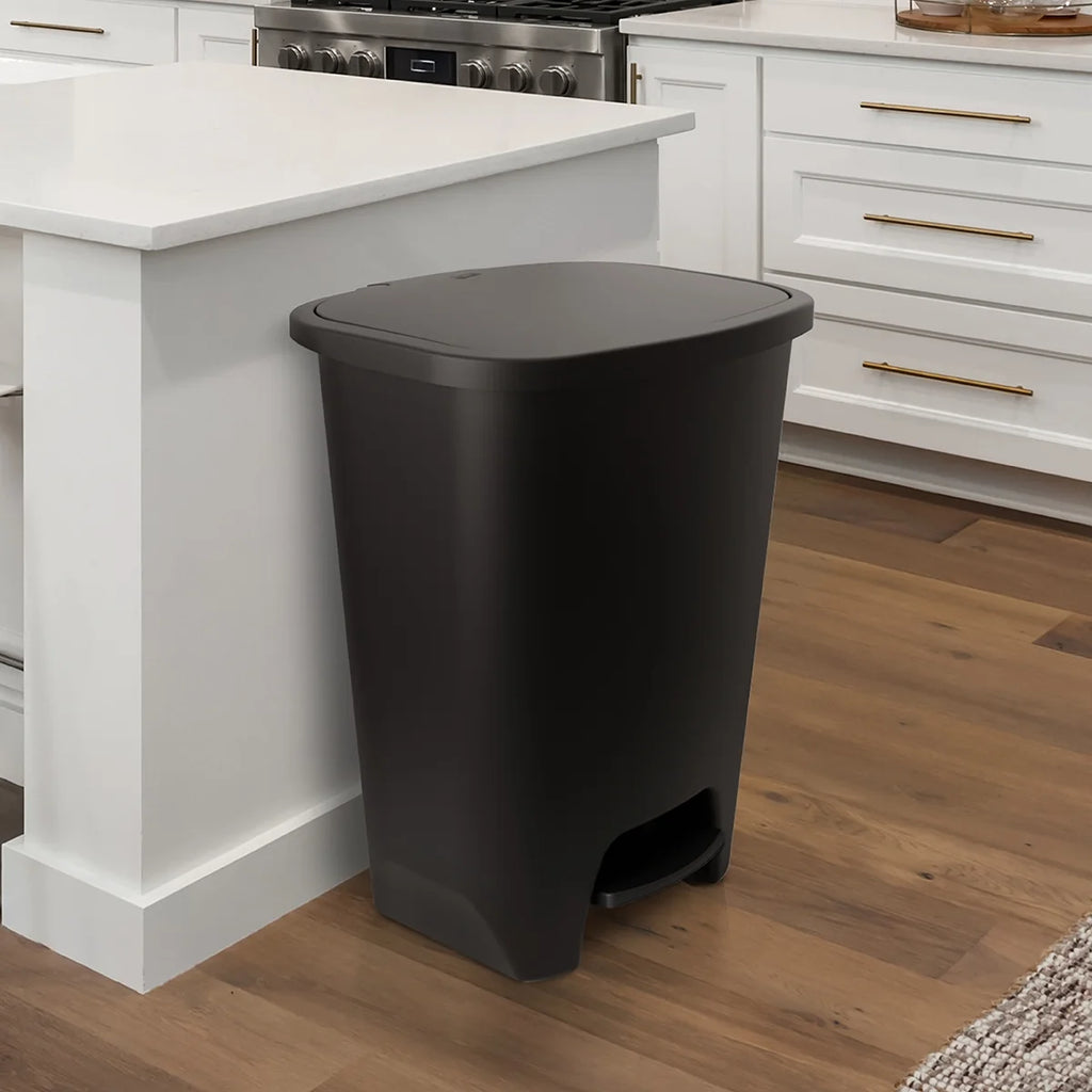 Black Plastic Step-on Kitchen Trash Can N33229