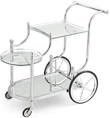 Beverage Cart with Glass Shelves and Metal Frame N6457