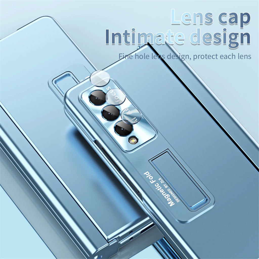 Blue Shockproof Plating Stand Case for Samsung Galaxy Z Fold 5 5G with S Pen Holder N31745