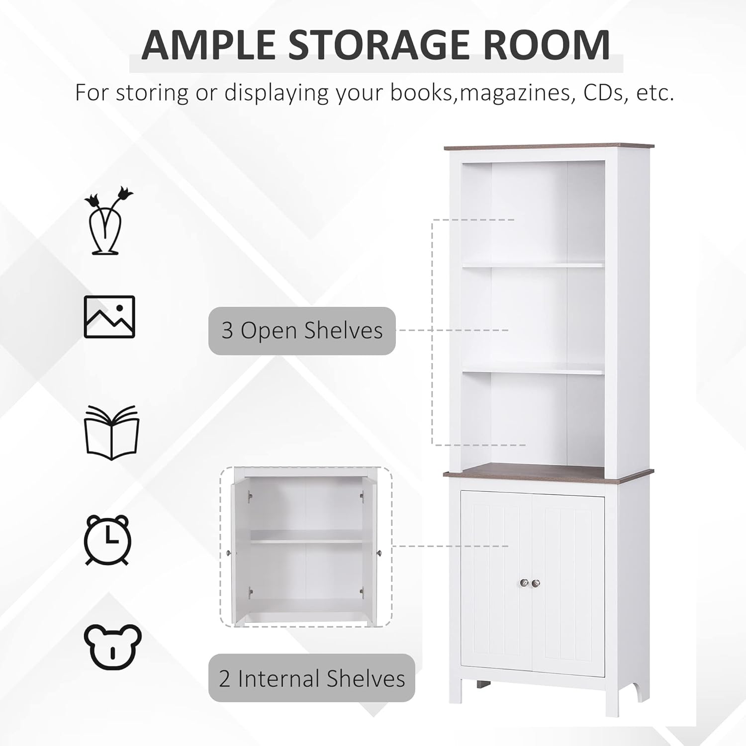 White 3-Tier Storage Cabinet with Double Door U919920