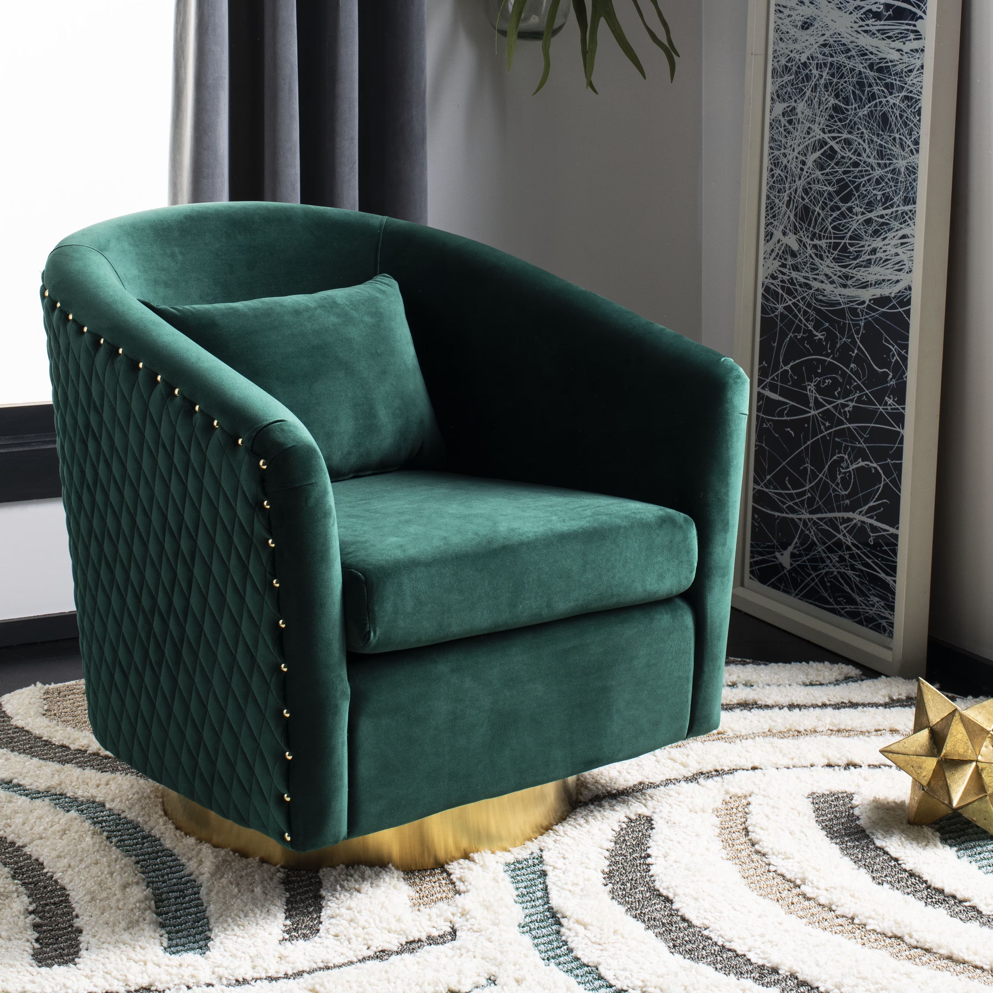 Emerald Velvet Quilted Swivel Tub Chair A190