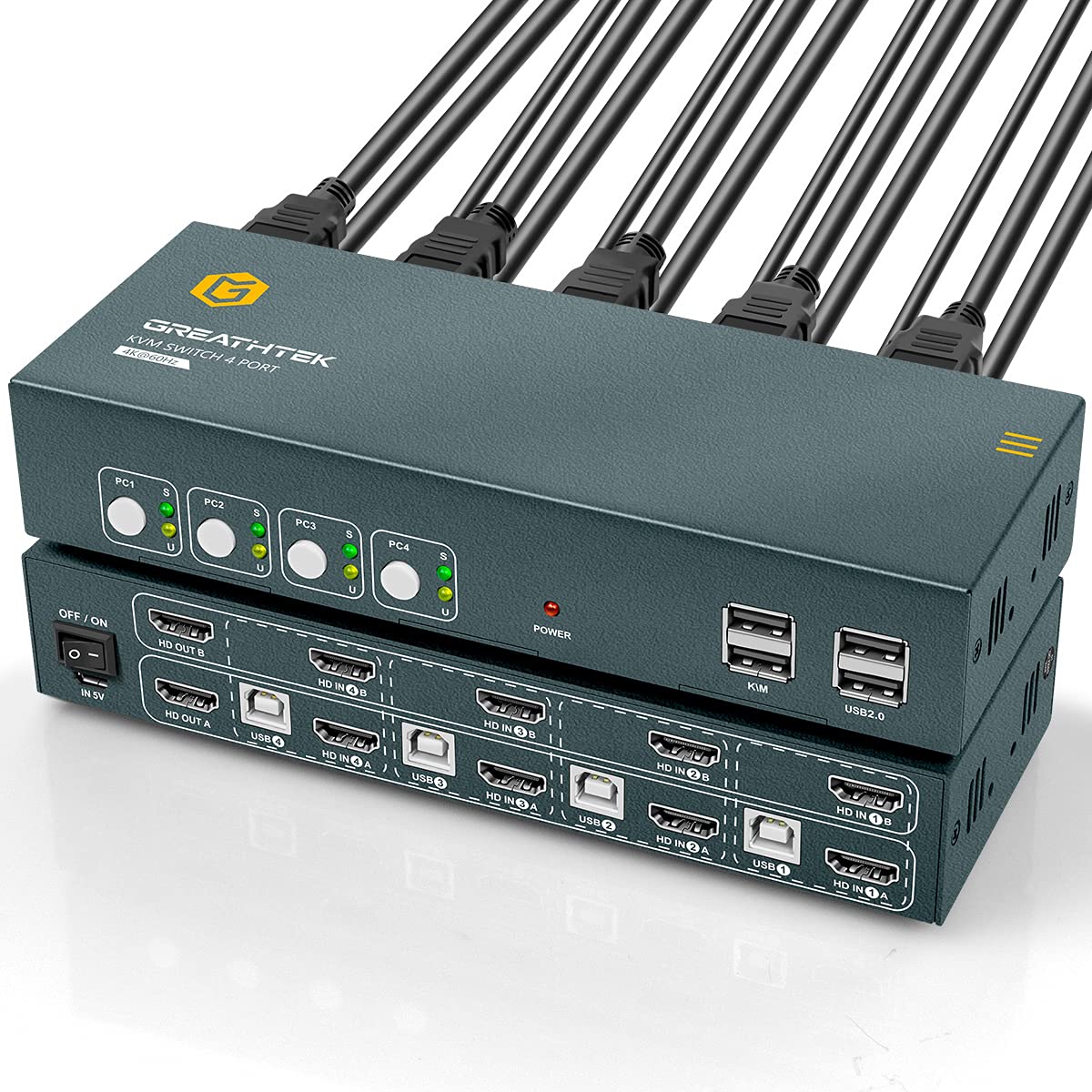KVM Switch HDMI 4 Port, UHD 4K@60Hz, 4 USB2.0, Pack of 2 L128