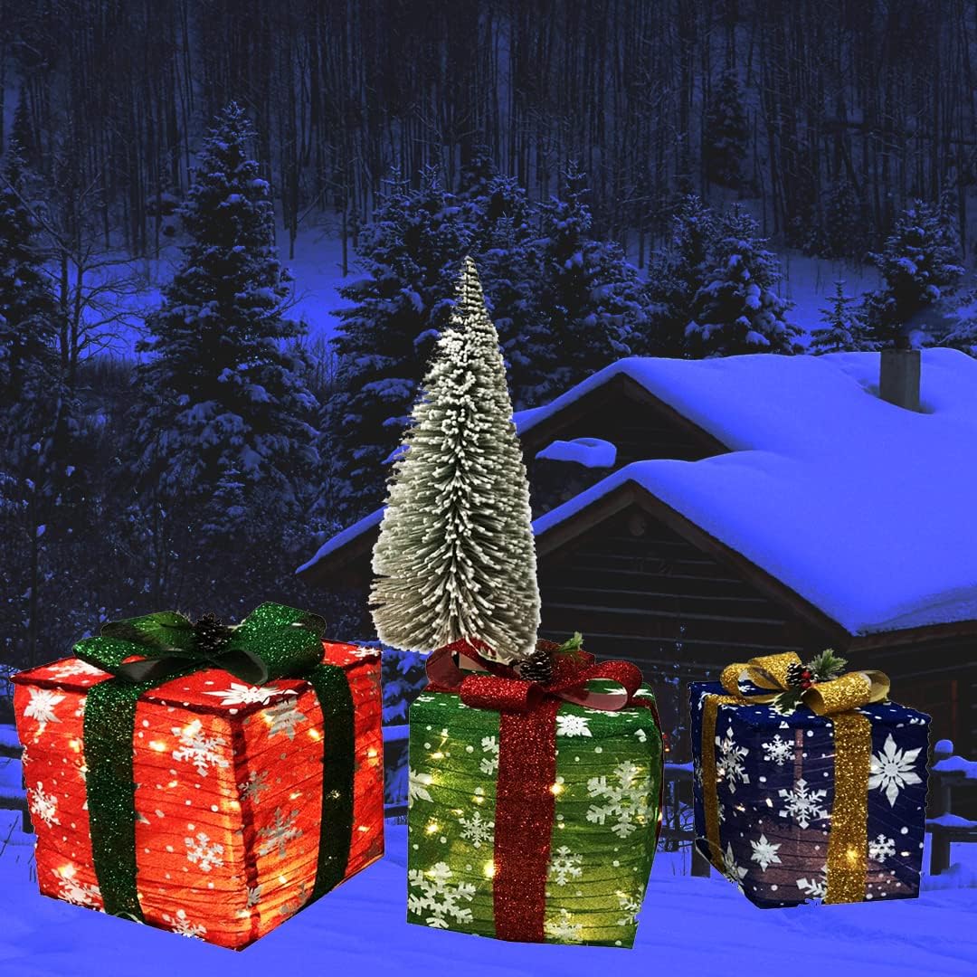 Set of 3 Christmas Lighting Shrink Gift Boxes with Waterproof Plug in Power Supply (Snowflake) Pack of 2 P44919