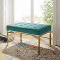 Teal Performance Velvet Bench with Gold Stainless Steel Leg M507789
