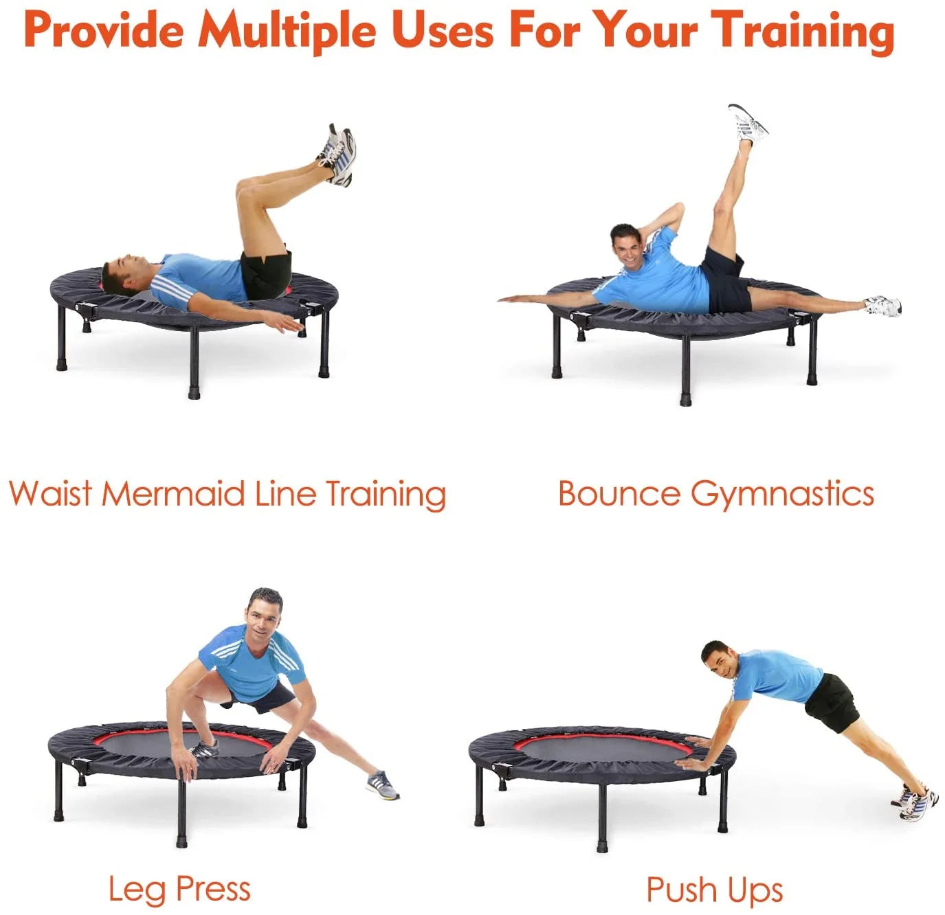 Foldable Fitness Trampoline with 3-Level Adjustable Foam Handrail F7892