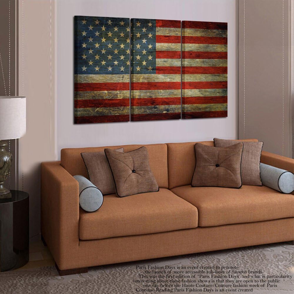 3 Panel Framed Canvas Wall Art USA Flag Print X7385
