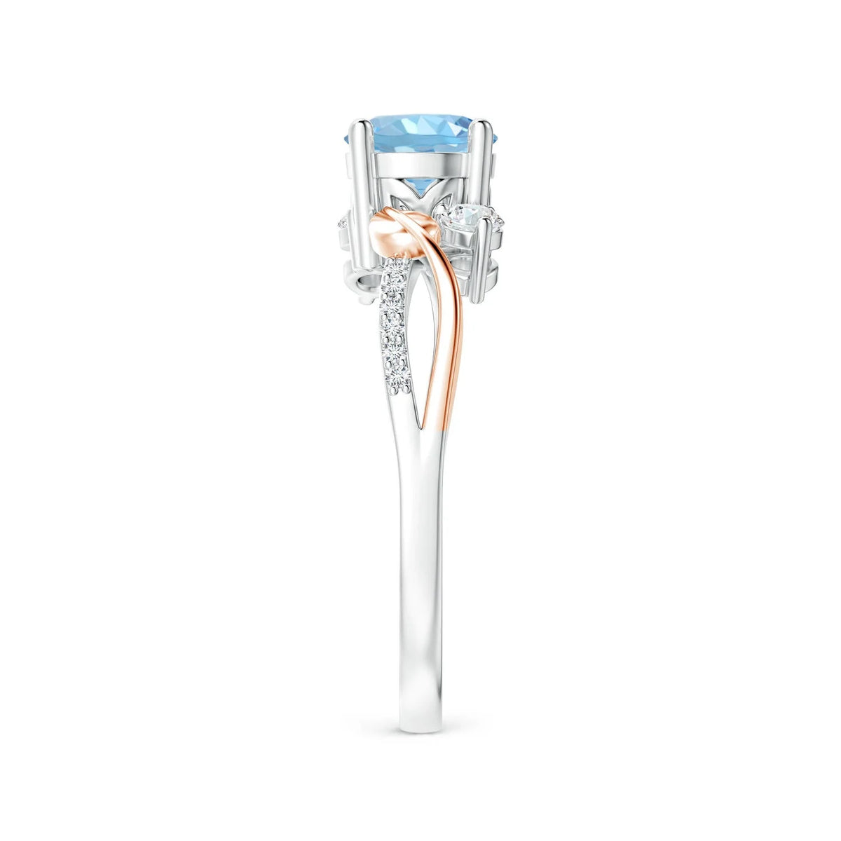 Natural Aquamarine & Diamond Ring in 14K White & Rose Gold, Size 7.5, 6mm V1227