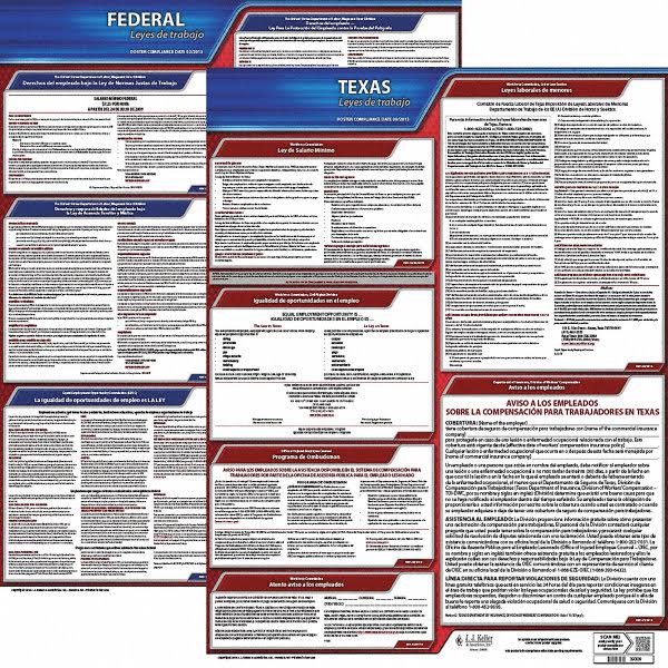 Fed/STA TX Labor Law Poster 20inH 1yr F5606