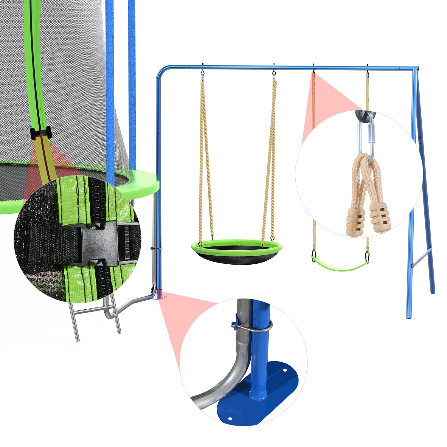 12ft Kids Trampoline with Swing, Slide, Basketball Hoop, Safety Enclosure Net F444224