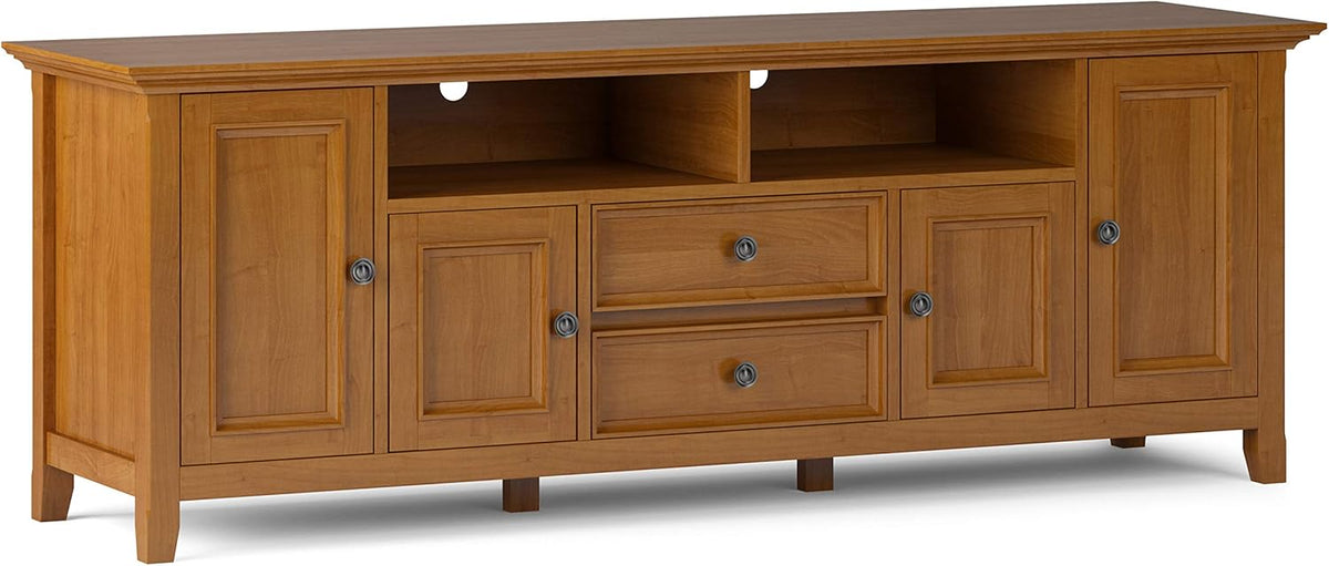 72 inch Solid Wood TV Media Stand with Storage Shelves and Cabinets U8648