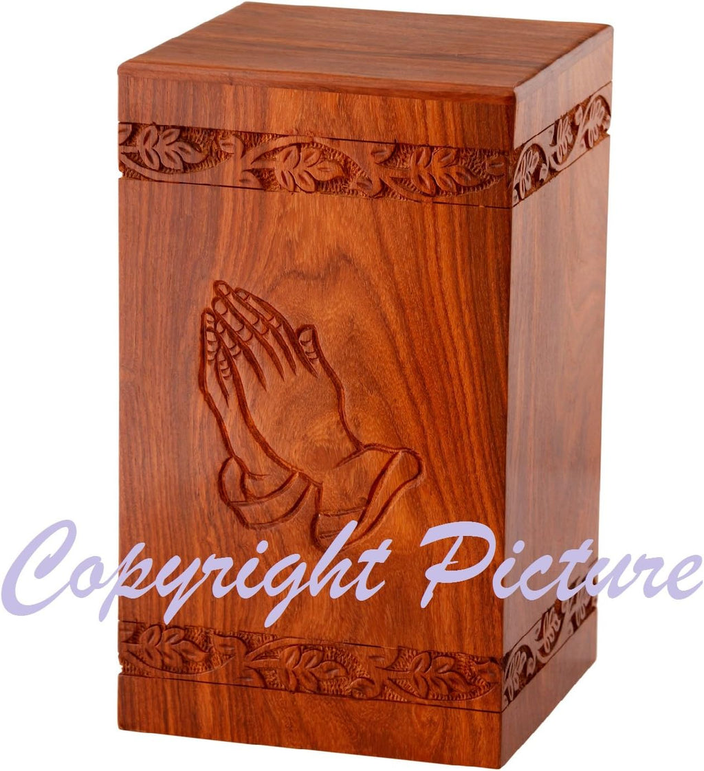 Solid Rosewood Cremation Urn with Hand-Carved Cross Design G979176