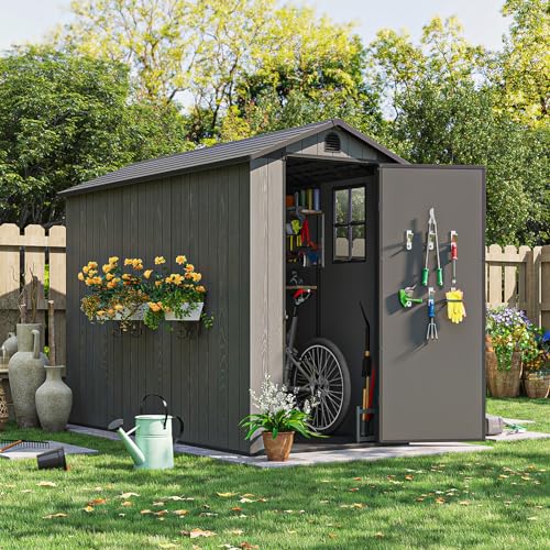 Beige 5 x 3 FT Outdoor Resin Storage Shed with Lockable Doors and Adjustable Shelves D962939