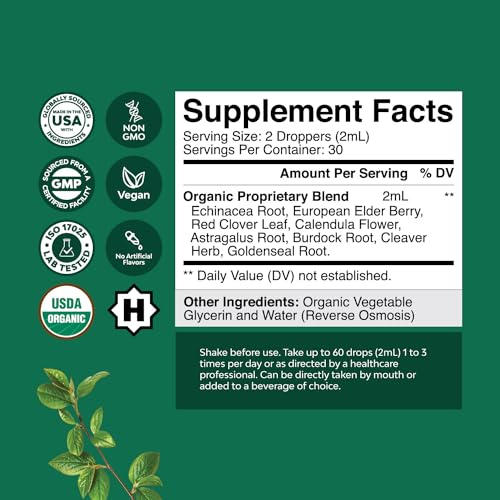Organic Lymphatic Drainage Drops with Echinacea Goldenseal & Red Clover Extract - 30 Servings W719409