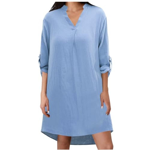 Women's Solid Long Sleeve Maxi Button Down Shirt Dress T1362