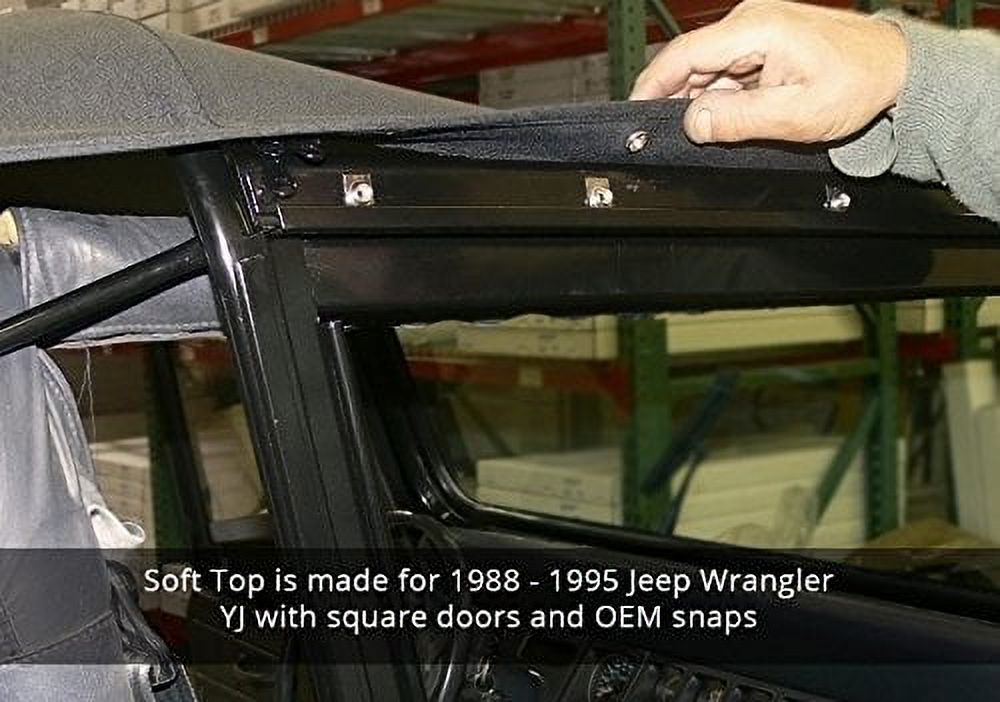 Black Denim Vinyl 2 Door Soft Top with Rear Plastic Tinted Windows A87559