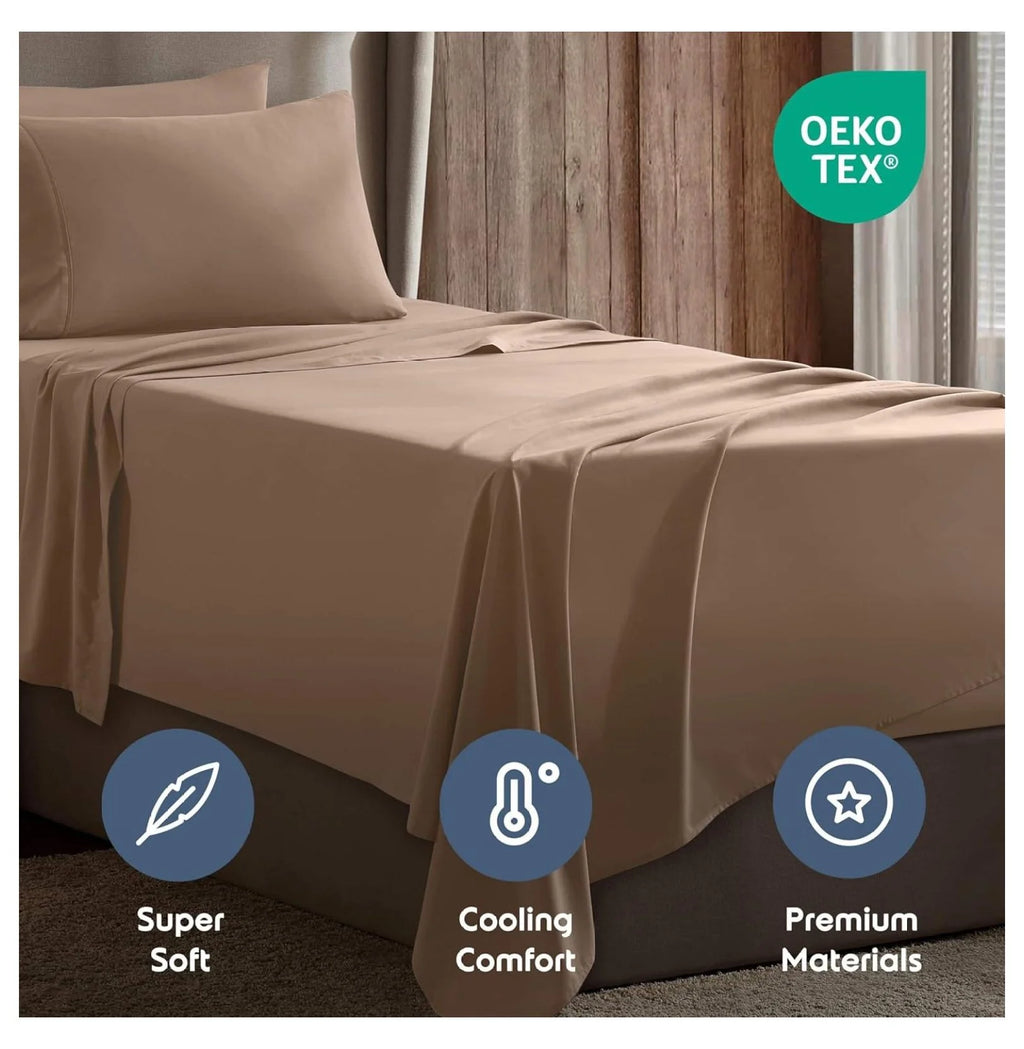 Twin 3 Piece Deep Pocket Bed Sheets Set with Fitted Sheet, Flat Sheet, Pillow Case S872