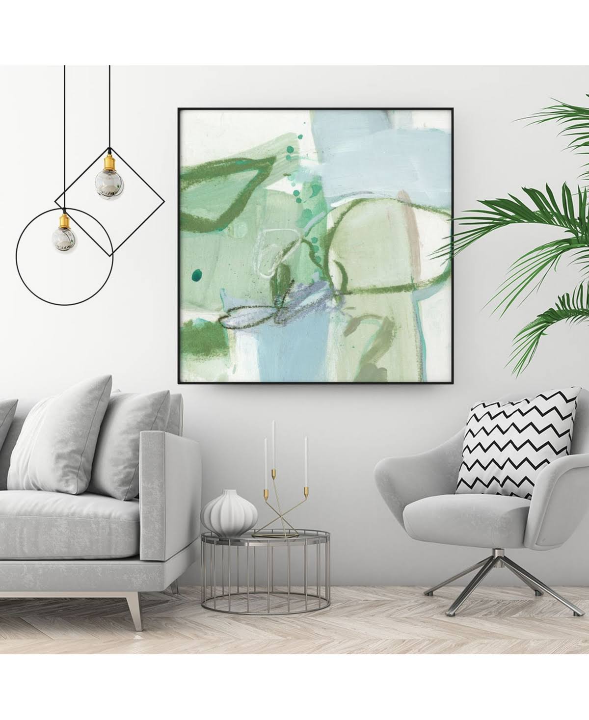 Olive Green Framed Canvas Art Block I96686