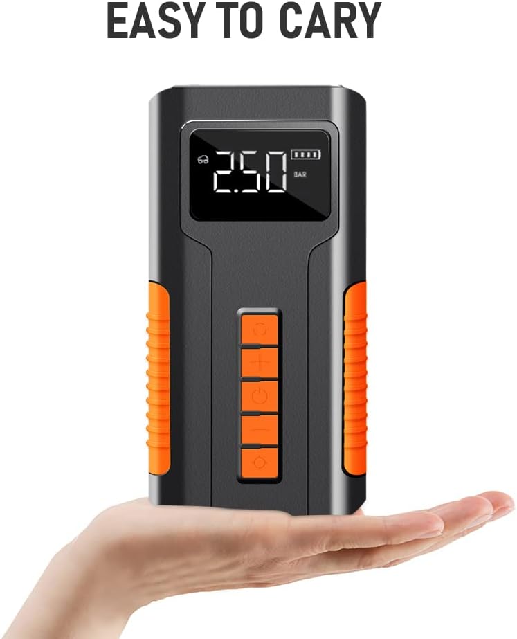 Portable Tire Inflator, 150 PSI Mini Air Compressor, 6000mAh Rechargeable Battery, Digital LCD Pressure Gauge, LED Flashlight, Pack of 2 V651827