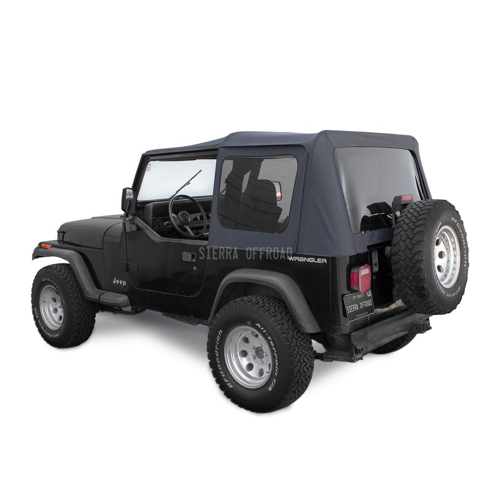 Black Denim Vinyl 2 Door Soft Top with Rear Plastic Tinted Windows A87559