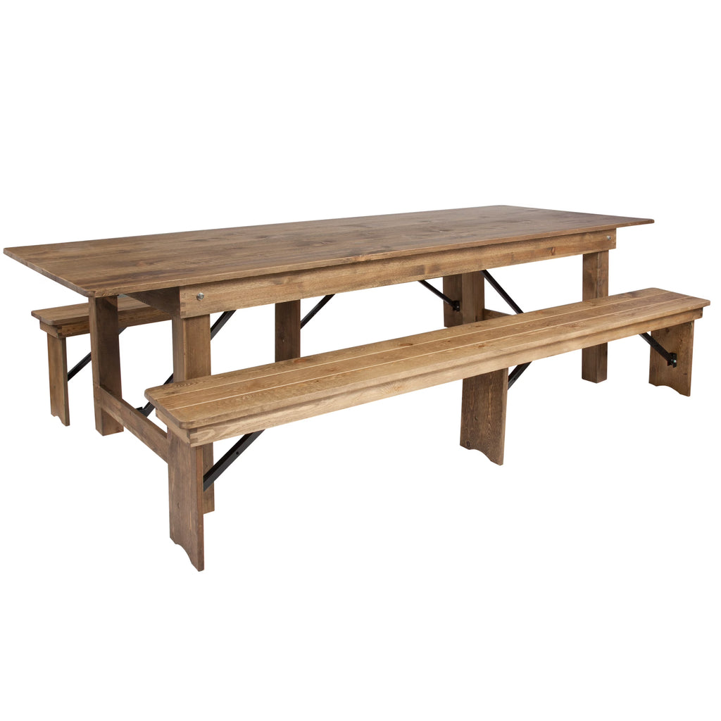 Antique Rustic Folding Farm Table and Two Bench Set H187