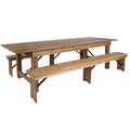 Antique Rustic Folding Farm Table and Two Bench Set H187