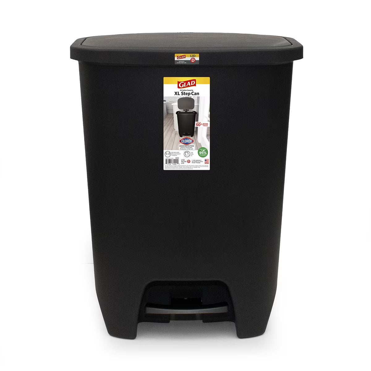 Black Plastic Step-on Kitchen Trash Can N33229