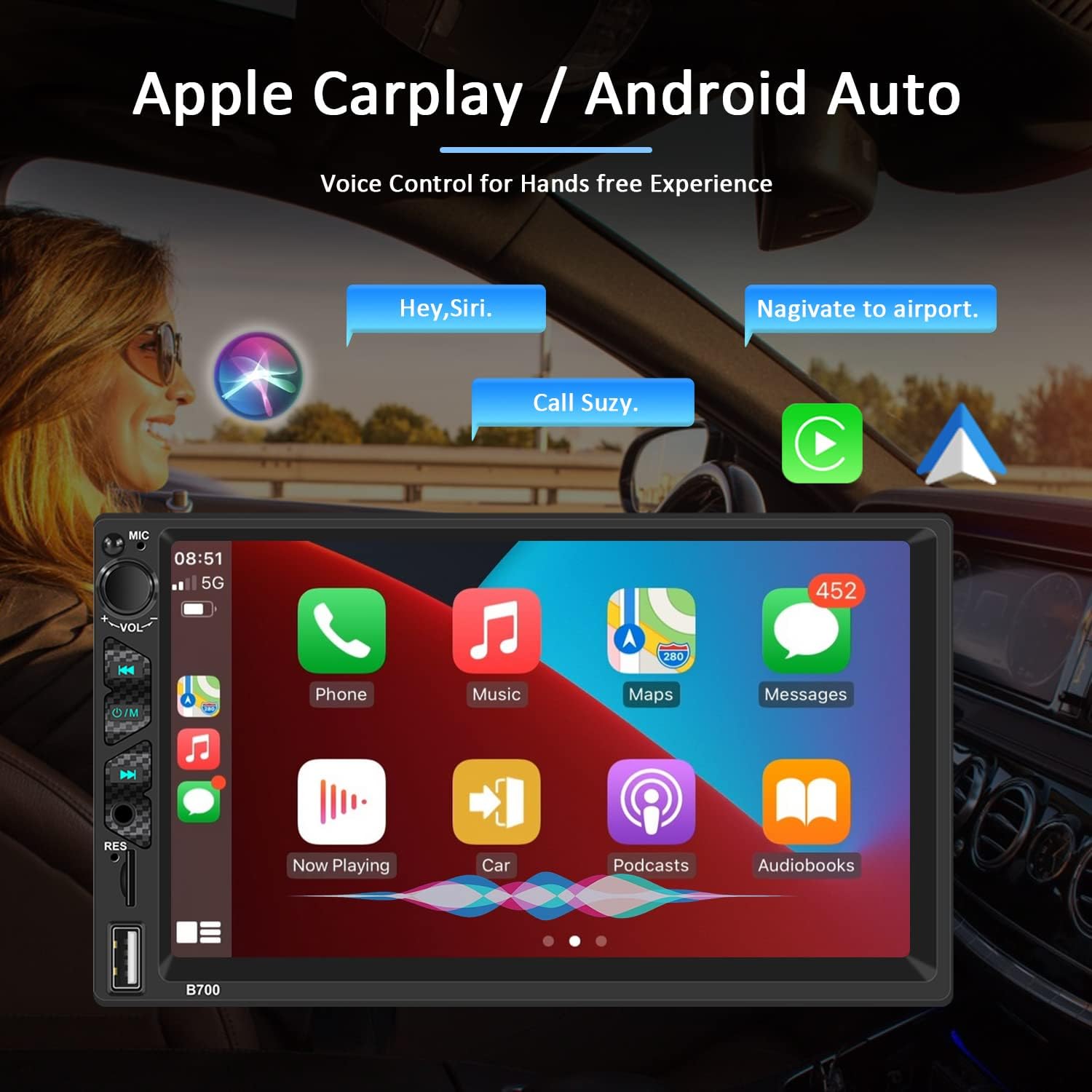 7 Inch Touch Screen Car Stereo with Carplay and Android Auto O879372