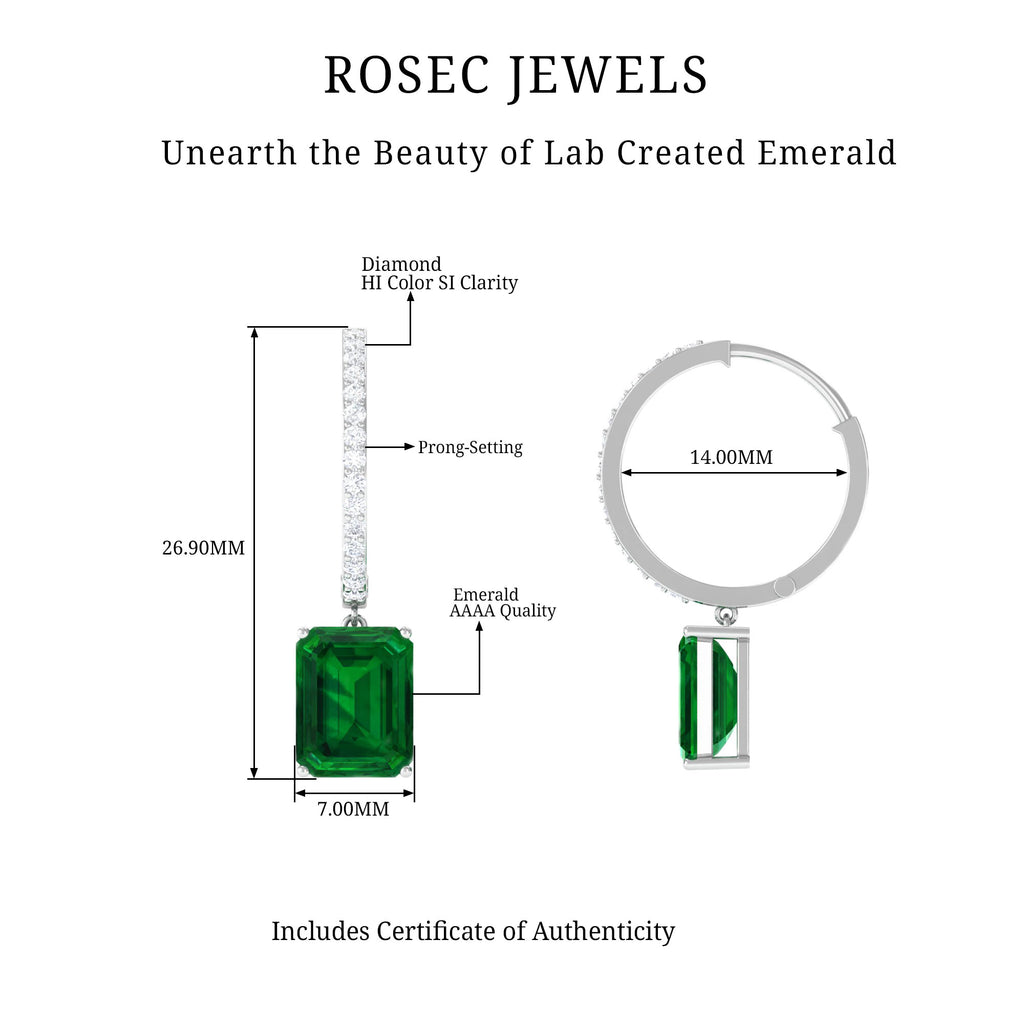 14K Yellow Gold Lab Created Emerald Drop Earrings with Diamond O59545