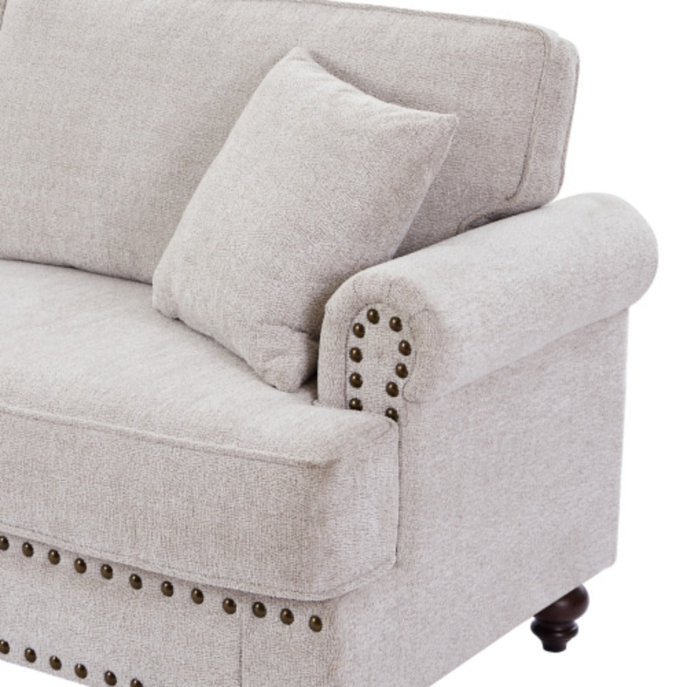White Chenille Upholstered 2 Seater Sofa I9457