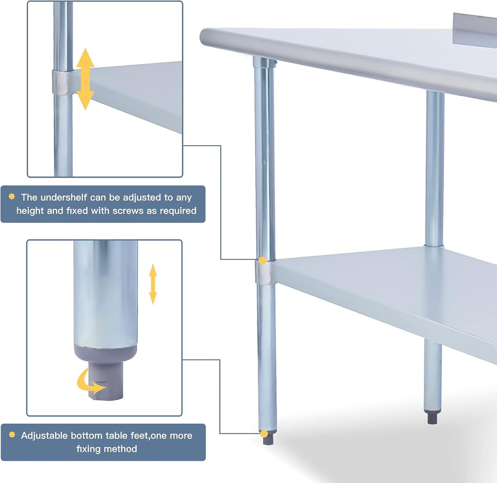 Stainless Steel 24 x 48 Inches Worktable with Backsplash, Adjustable Shelf and Caster Wheel R805