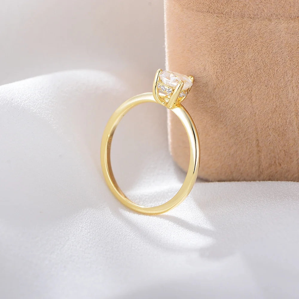 Water Drop Shaped White Zircon 14k Gold Plated 925 Sterling Silver Ring R641806