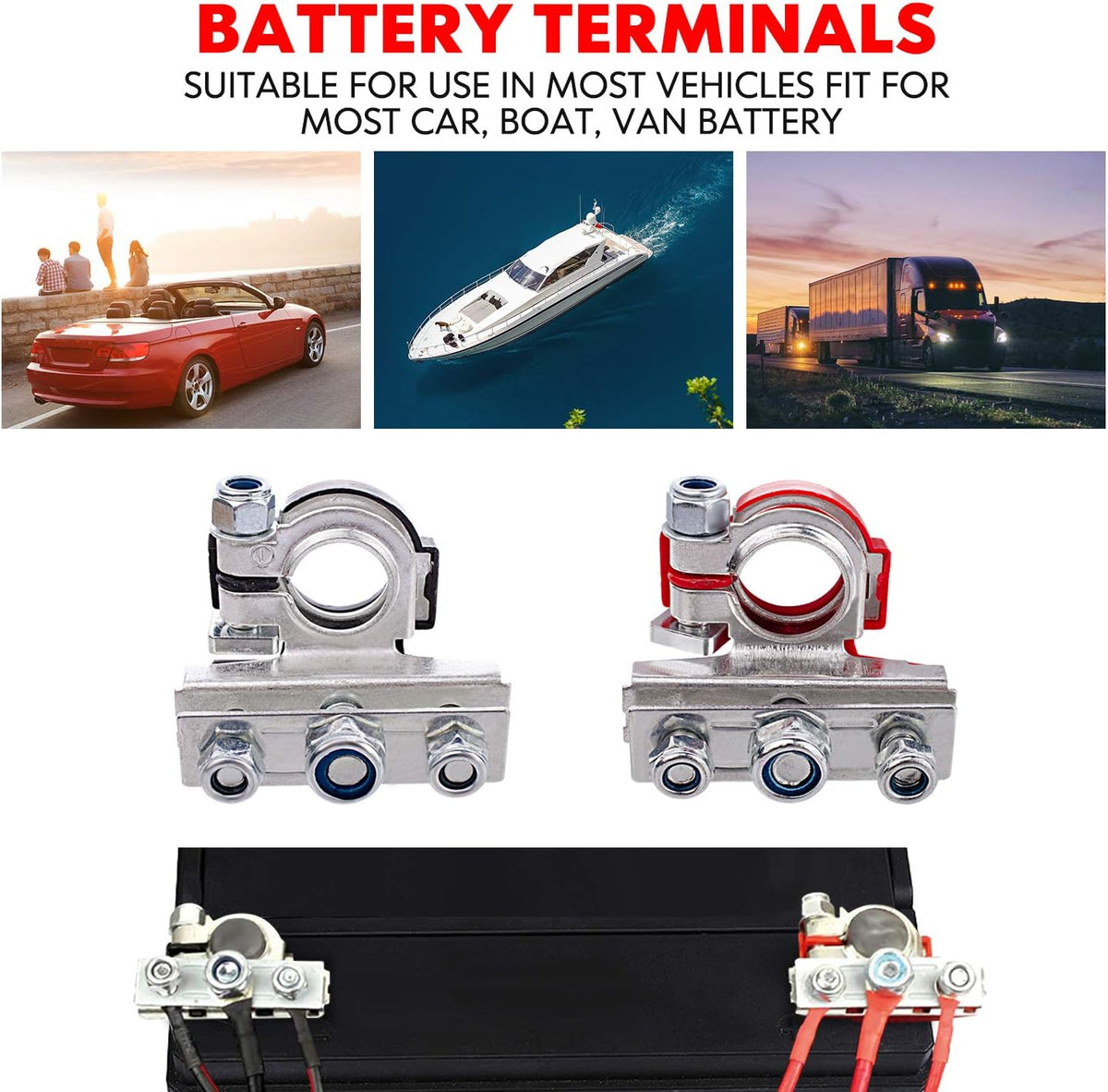 Top Post Battery Terminal Connectors with 3 Way, Copper Plate, Pack of 2 F229
