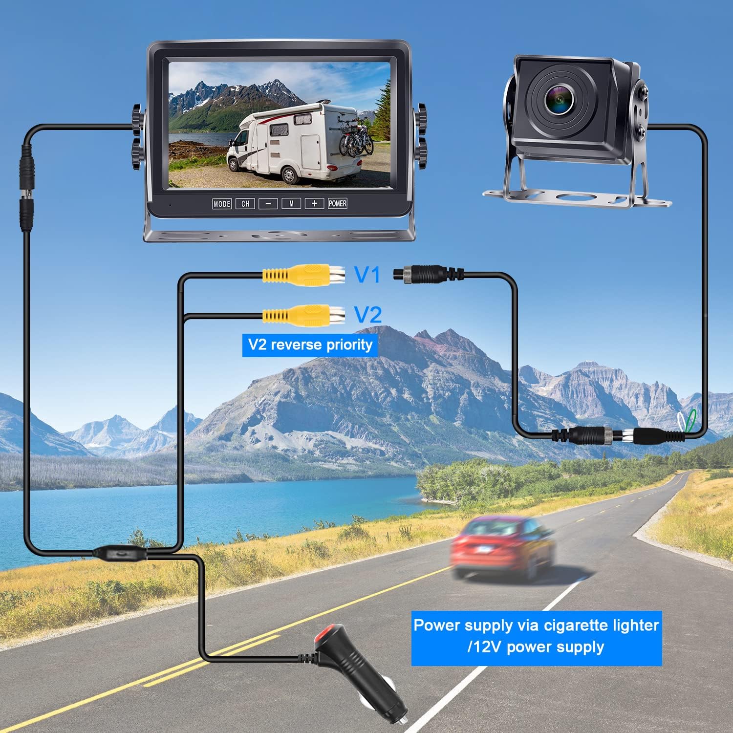 7 Inch Monitor Wired Backup Camera System for Trucks Trailers RVs Car, Pack of 2 L84933