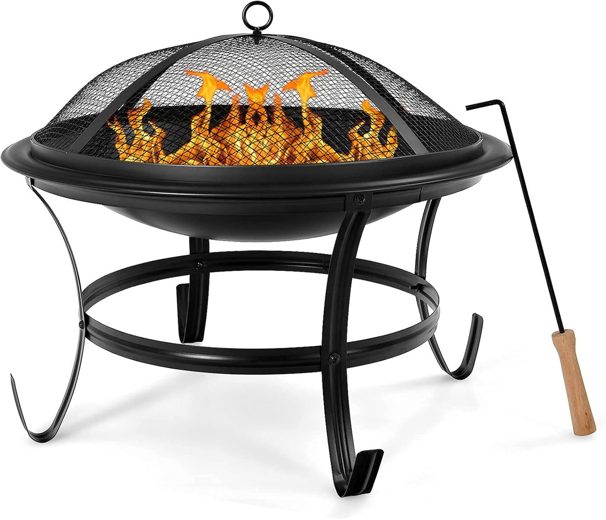 22” Steel Fire Pit Bowl with BBQ Grill and Spark Screen Cover D326282