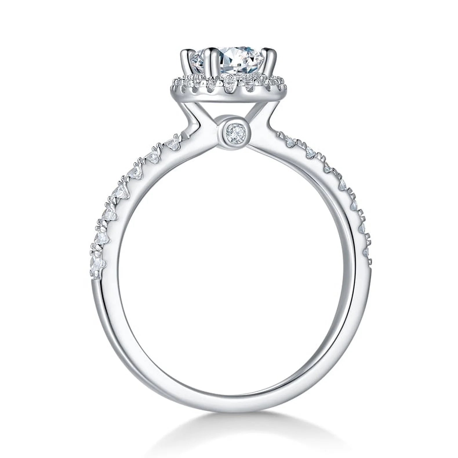Pear Cut Moissanite Engagement Ring Pave Halo In 18K White Gold Plating Over Silver I1382