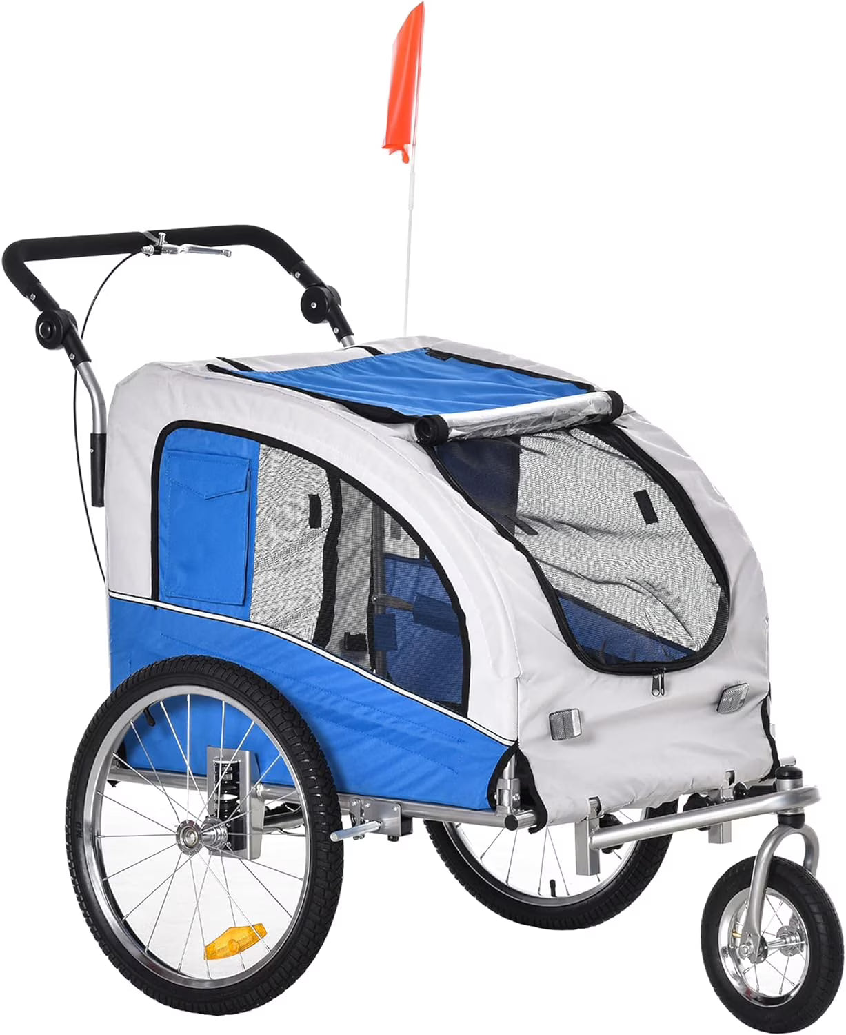 Blue Dog Bike Trailer Pet Stroller With Canopy And Storage Pockets U6740