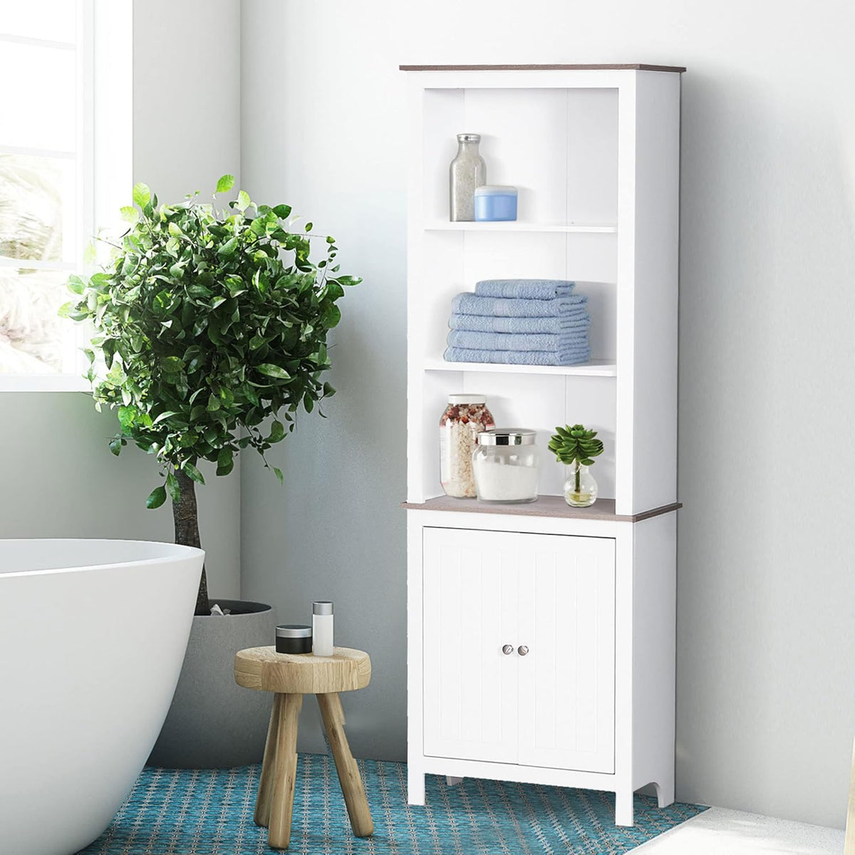 White 3-Tier Storage Cabinet with Double Door U919920