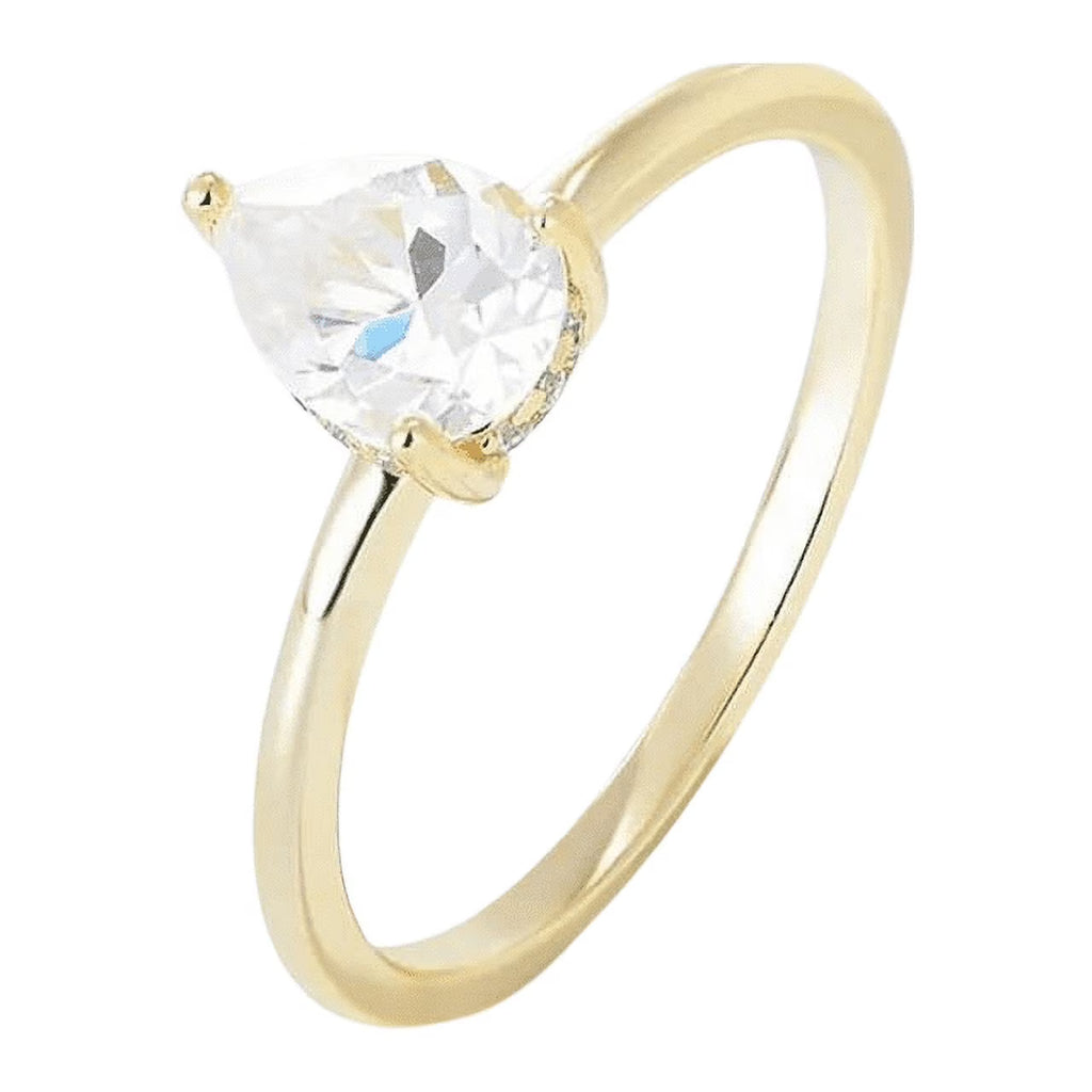 Water Drop Shaped White Zircon 14k Gold Plated 925 Sterling Silver Ring R641806