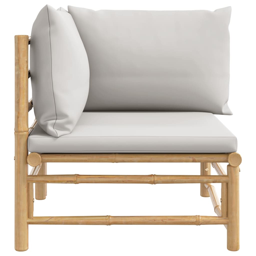 Bamboo Patio Corner Sofa with Gray Cushions Y809398