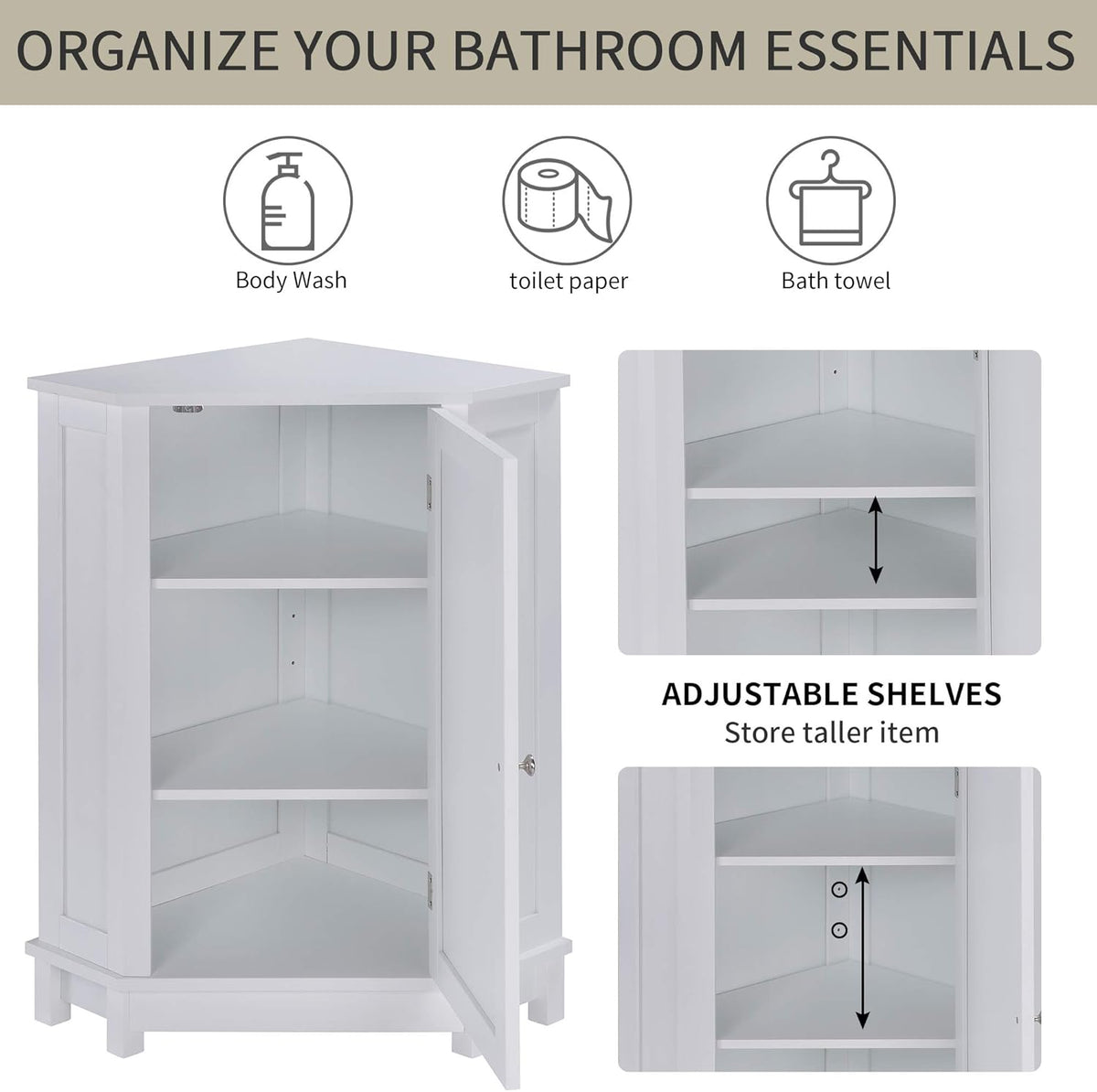 White Triangular Storage Cabinet J785399