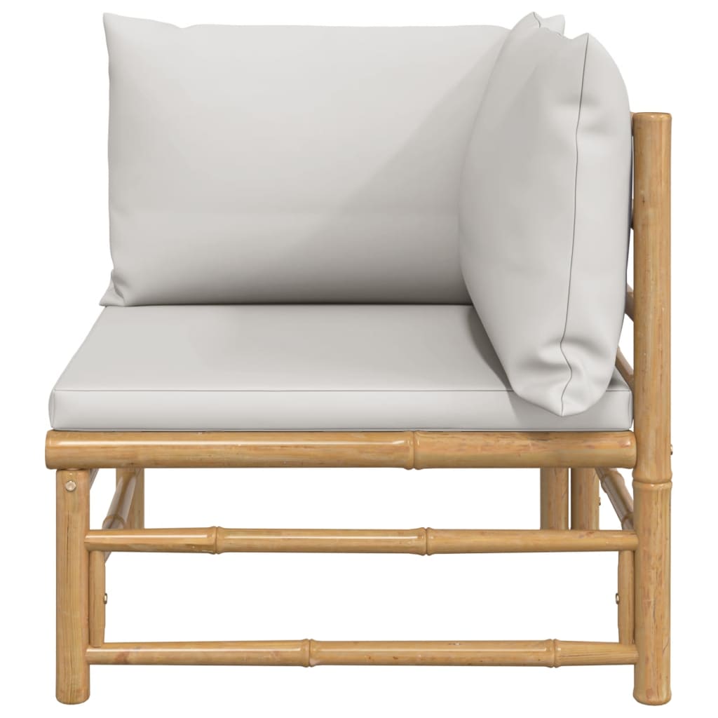 Bamboo Patio Corner Sofa with Gray Cushions Y809398