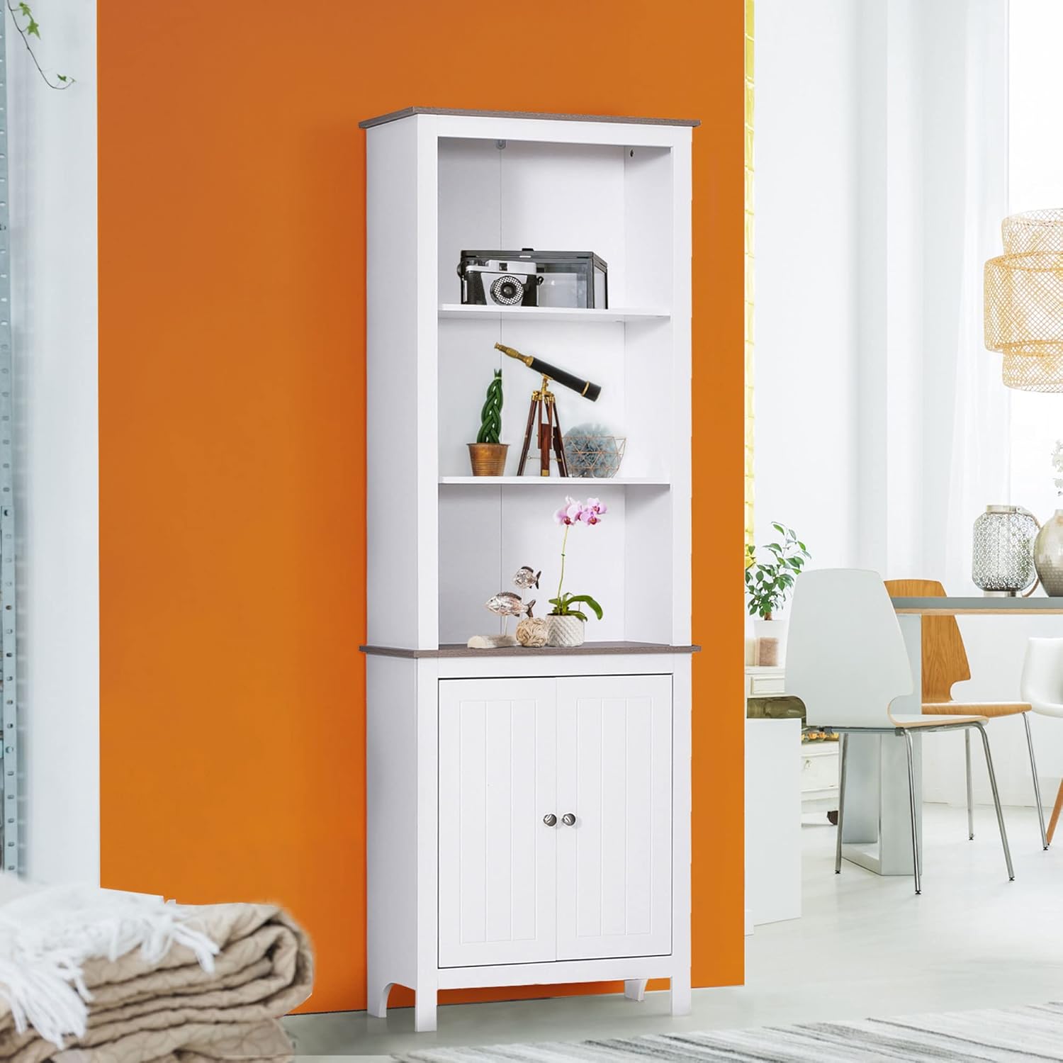White 3-Tier Storage Cabinet with Double Door U919920