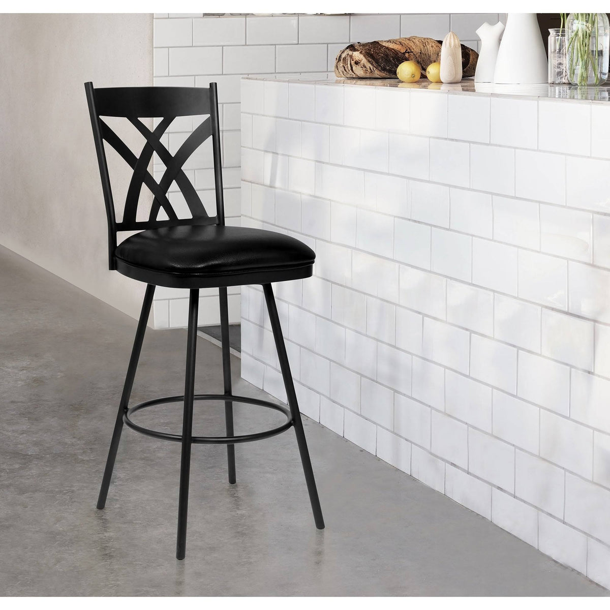 Matte Black Faux Leather Counter Height Barstool L807348