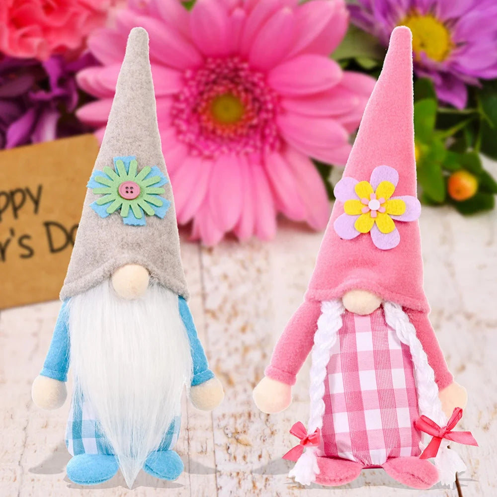 2pcs Flower Hat Faceless Doll Spring Gnome Elf Doll Handmade Rudolph Dwarf Doll W251