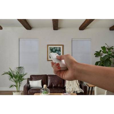 White Cordless Blackout Motorized Cellular Shade with Remote Control - 35 in. W x 72 in. L C86566