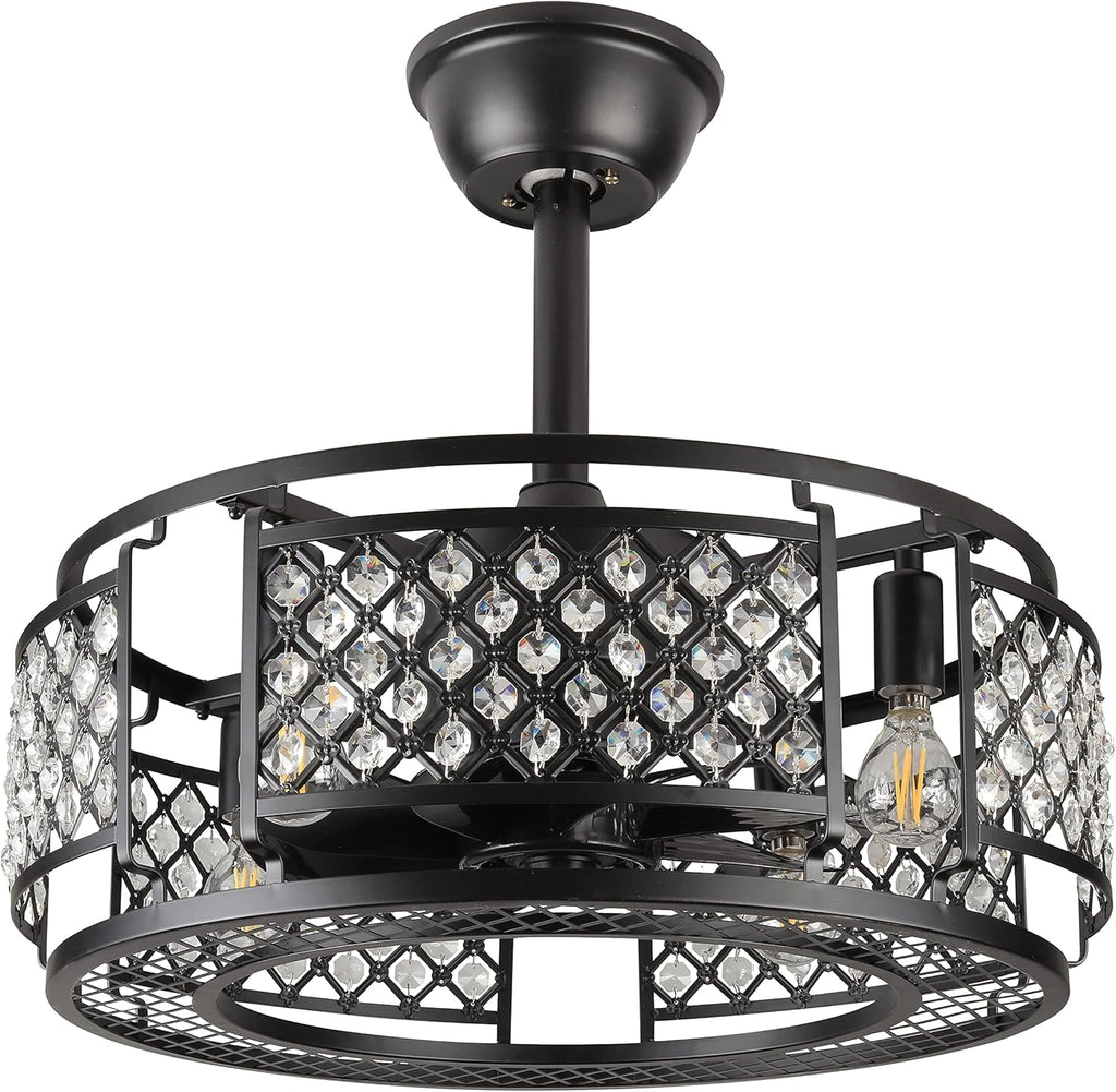 Black Industrial Caged Ceiling Fan with Remote Control I46024