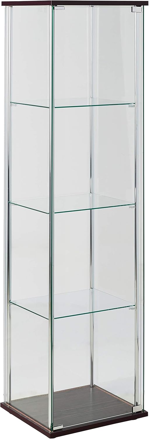4-Shelf Glass Curio Cabinet, Cappuccino and Clear N336