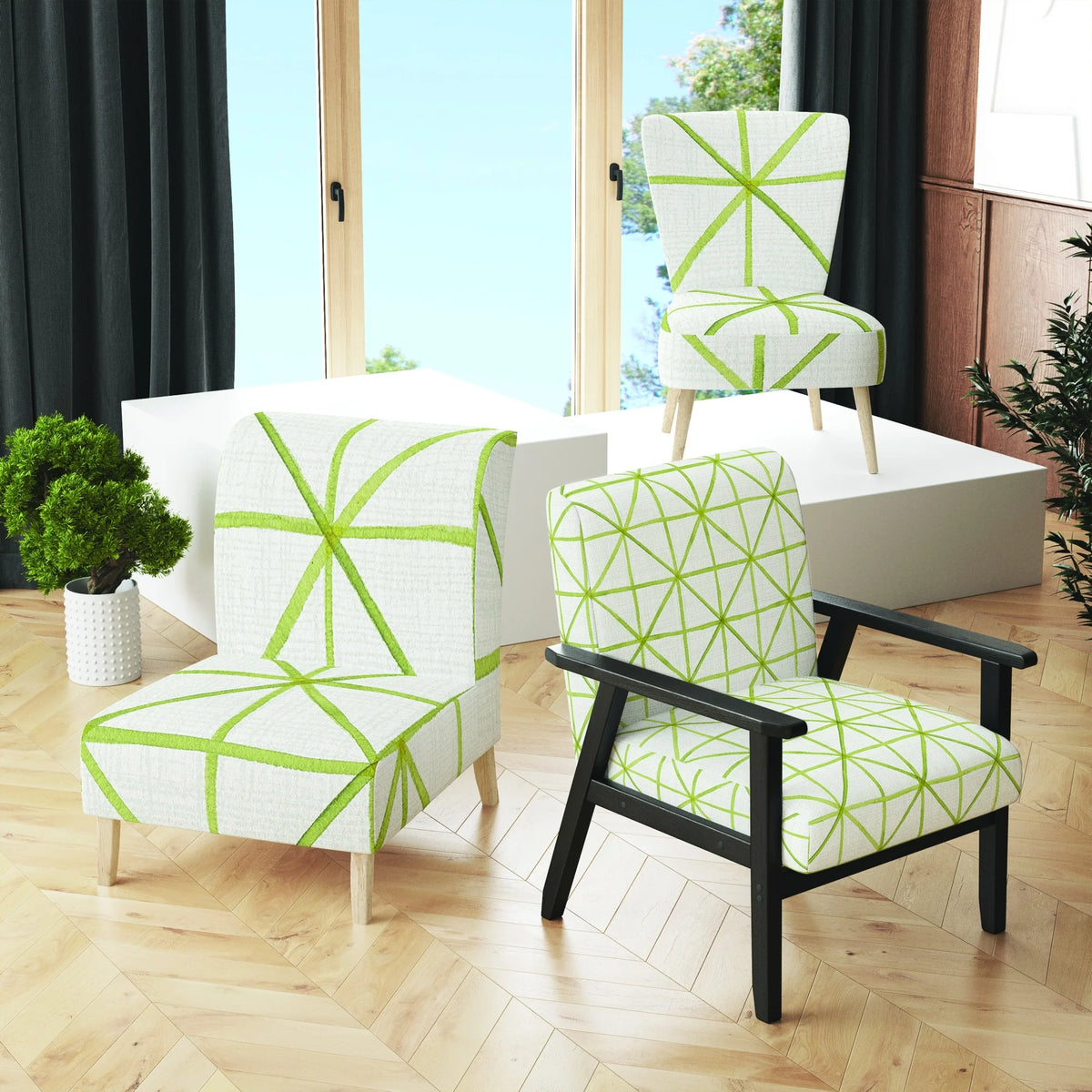Geometric Green Triangle Upholstered Accent Chair O199520